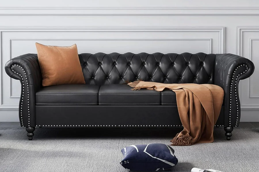 Traditional Black Chesterfield Couch